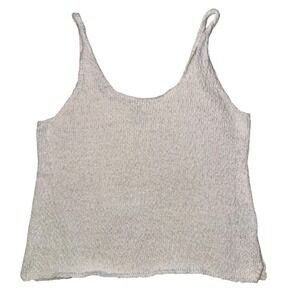 Aerie Womens XS White Knit Camisole Tank Top Scoop Neck Cotton Blend